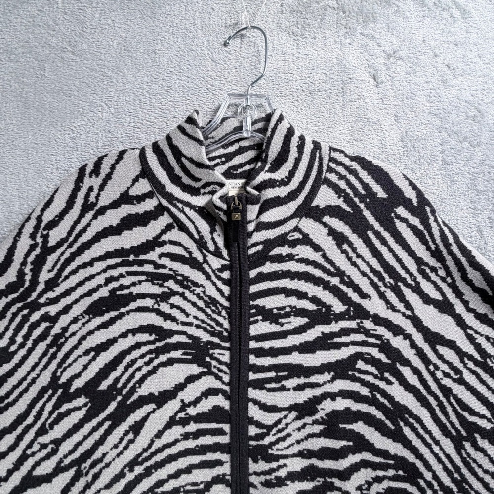 Christian Siriano Zebra Poncho Women L/XL Black White Animal Print Fringe Zip Up - Picture 4 of 9